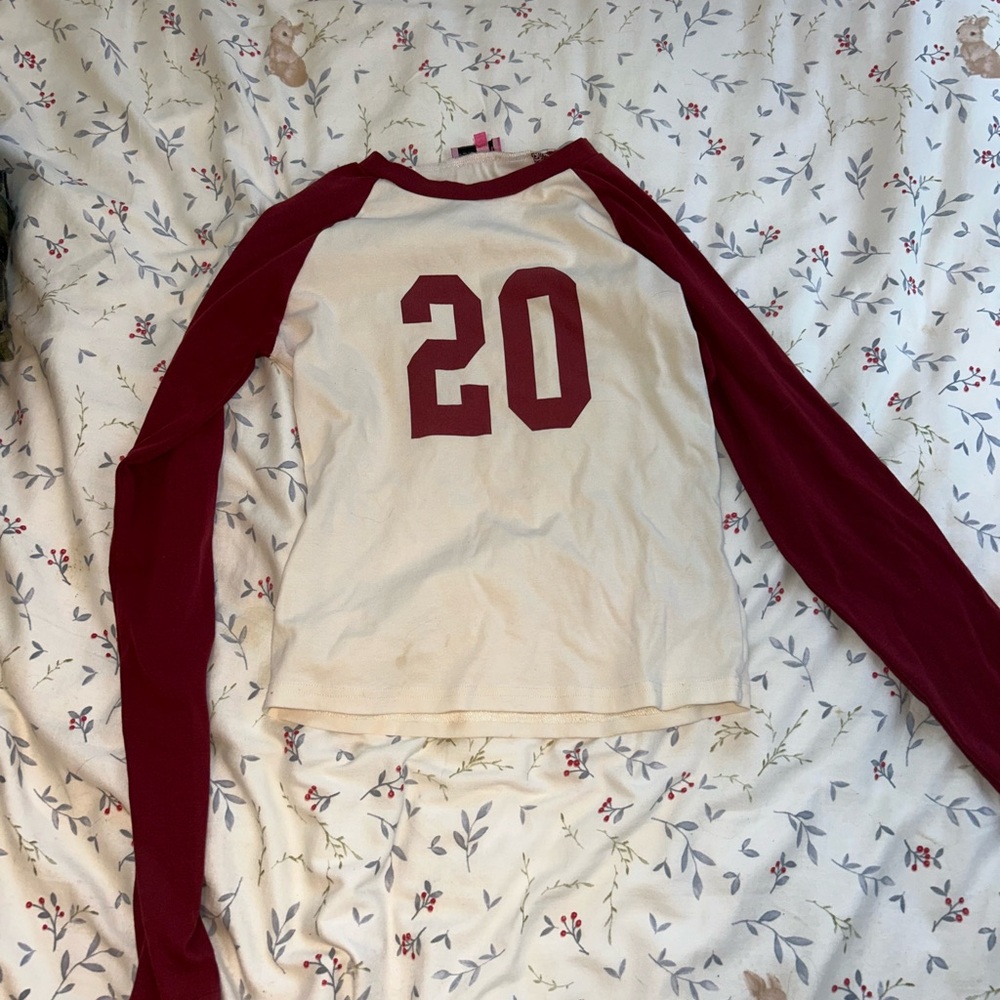 Edikted Burgundy and White Long Sleeve Tee